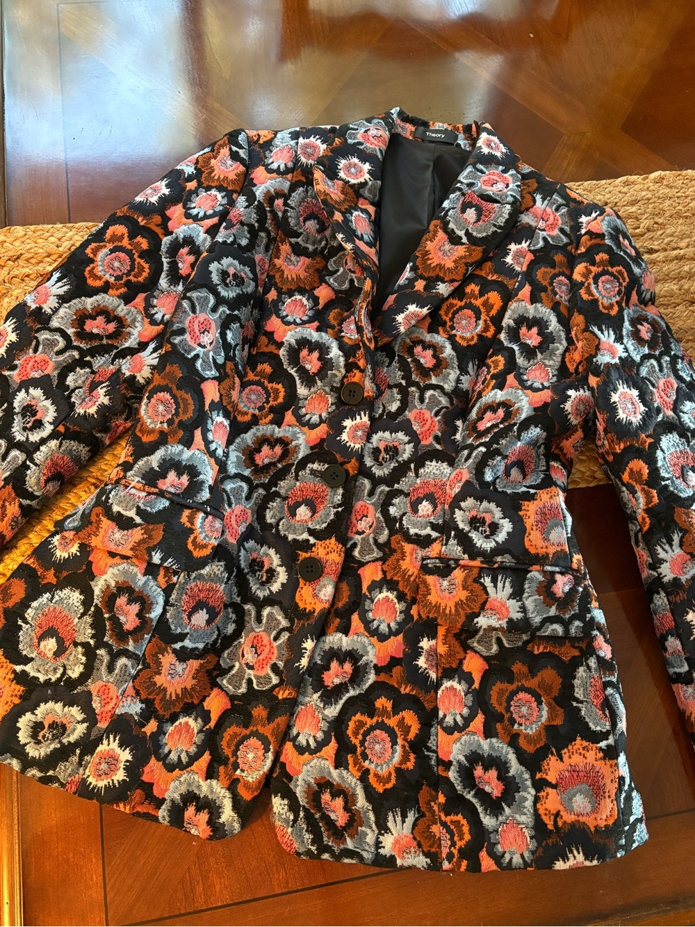 THEORY Floral Jacquard Riding Jacket Blazer 4 Multi Italian Woven - Picture 8 of 16